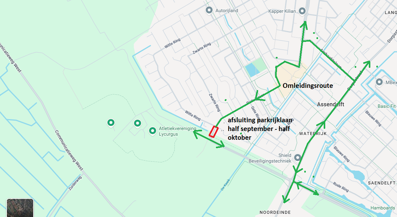 omleiding bij afsluiting parkrijklaan