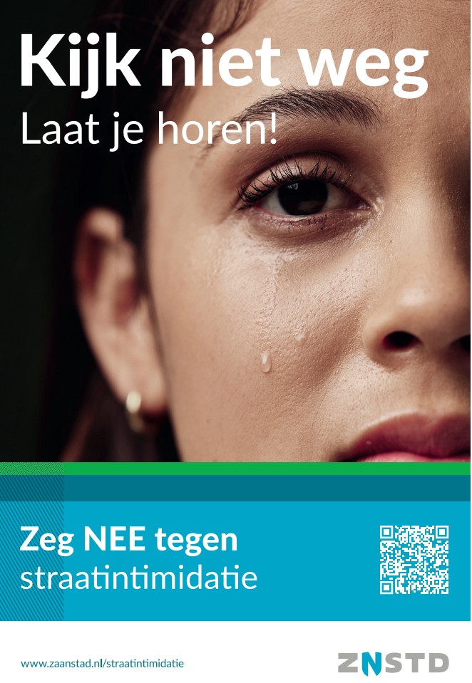 Poster kijk niet weg. Laat je horen tegen straatintimidatie