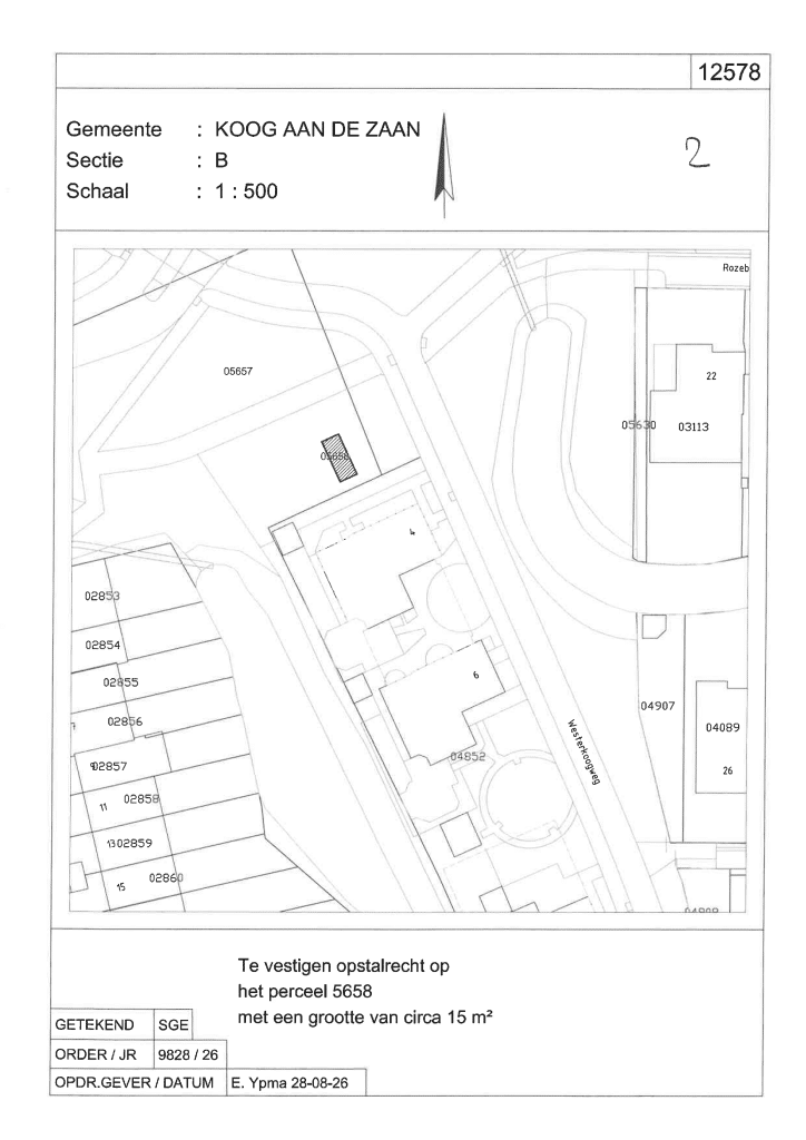 Tekening perceel 5658 locatie hoofdverdeelstation glasvezelnetwerk