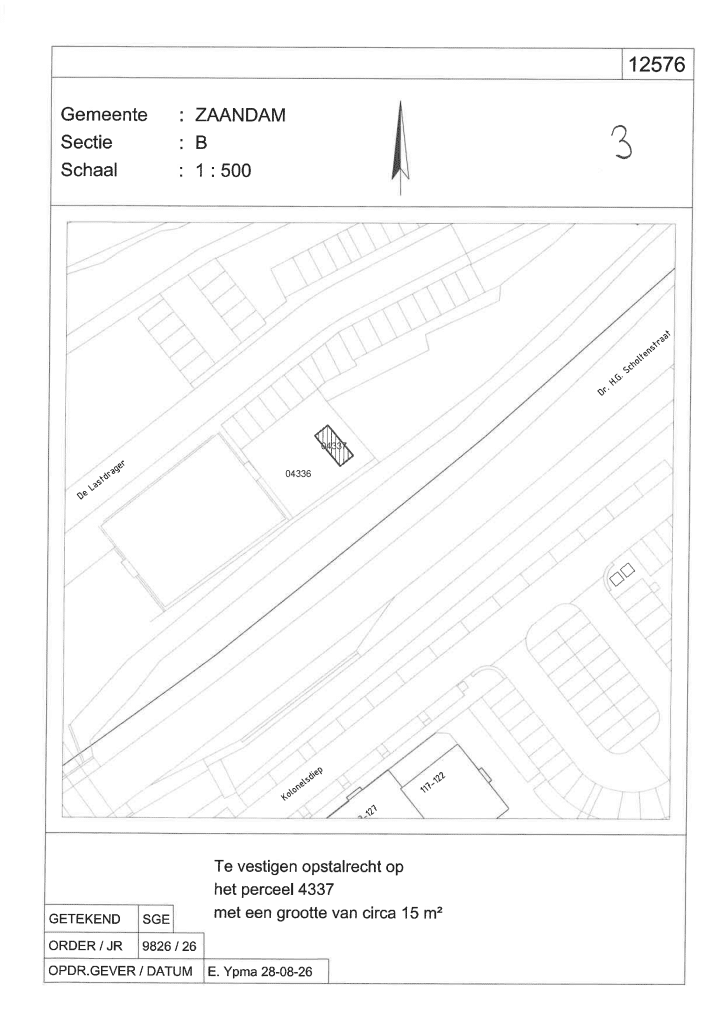 Tekening perceel 4337 locatie hoofdverdeelstation glasvezelnetwerk