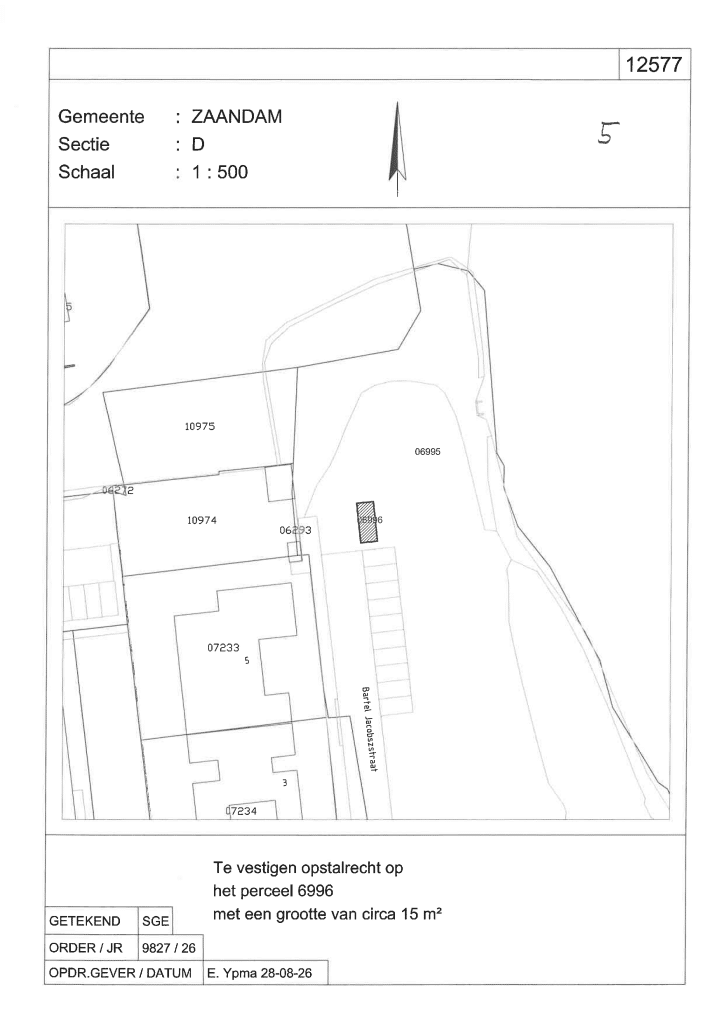 Tekening perceel 6996 locatie hoofdverdeelstation glasvezelnetwerk