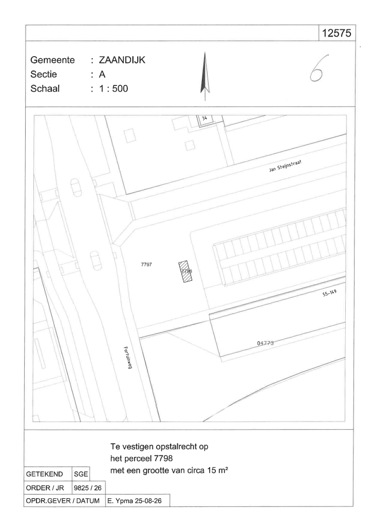 Tekening perceel 7798 locatie hoofdverdeelstation glasvezelnetwerk